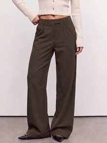 Avantive Women's Striped Pocket Straight Leg Casual Commute Suit Pants - Rust Brown - View 11