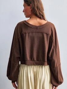 Willow Rêve Women's Brown Drop Shoulder Long Sleeve Sweatshirt Jacket Suitable For Daily Wear - Brown - View 2