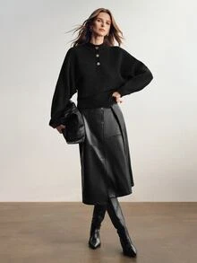 Briarwyn Damen einfarbiger lässiger Alltags-Langarm-Pullover - Schwarz - Übersicht 8