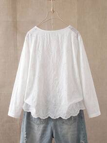 Rusticease Plus Size White Round Neck Long Sleeve Blouse Elegant Office Fall Winter 2026 - White - View 2