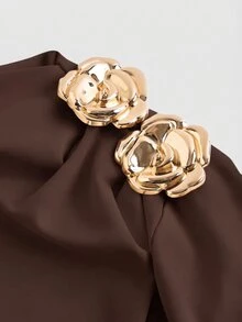 SHEIN ICON 大尺碼 Y2K 棕色長袖洋裝，復古休閒修身剪裁，適合春秋穿著 - 彩色 - 查看 5