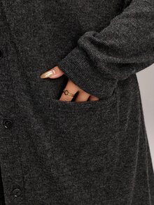 EMERY ROSE Plus Size Women Solid Color Long Sleeve Single-Breasted Jacket And Pants Casual 2 Pieces Set Fall - Dark Grey - View 7