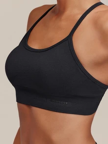 GLOWMODE Seamless Cross The Line Sports Bra With Double Cross-Back Design & Removable Cups Low Impact Yoga Pilates Studio Active Wear - Black - View 4