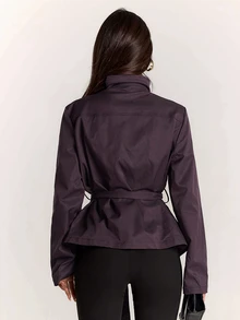 SHEIN BAE Women's Minimalist Button High Neck Long Sleeve Jacket Streetwear - Red Violet - View 2