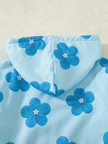 SHEIN 女童時尚 3D 全身印花拉鍊夾克，附保暖內裡，舒適百搭秋冬外套 - 藍色 - 查看 6