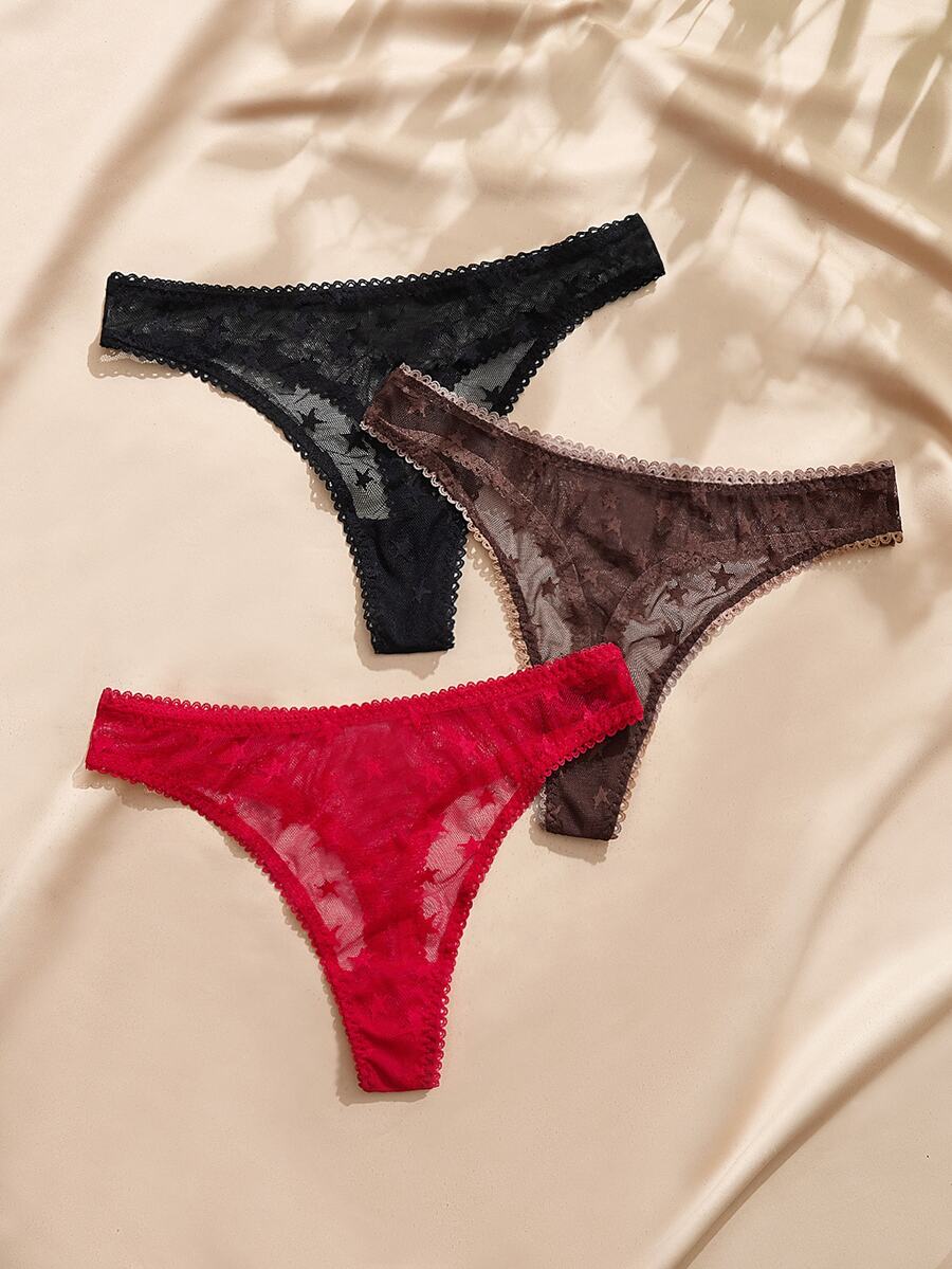 Charlaine Women's 5-Point Star Mesh Fashion Thong Panties 3-Piece Set - Multicolor - View 1