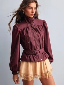 Willow Rêve Women's Solid Color Casual Versatile Daily Long Sleeve Jacket - Burgundy - View 7