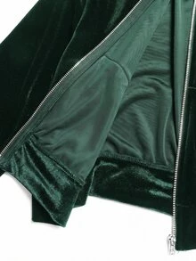 SHEIN 青少年女孩秋冬休閒時尚天鵝絨蝴蝶結水鑽連帽拉鍊運動衫與修身喇叭褲兩件套 - 綠色 - 查看 8