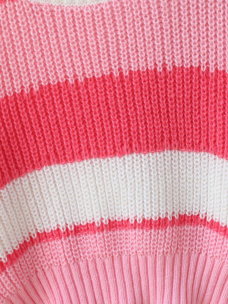 SHEIN قطعة واحدة كنزة صوفية للبنات، تصميم عصري بسيط متعدد الاستخدامات بياقة دائرية، لون وردي دوبامين مع كتل لونية وخطوط وتطريز، أكتاف منسدلة وأكمام طويلة، أسلوب كاجوال حلو وبارد، سمك عادي، حافة نظيفة، أكمام ضيقة، تبدو رائعة عند ارتداؤها بمفردها، ألوان زاهية، سهلة الارتداء، مناسبة للارتداء اليومي والمدرسة والحفلات والمناسبات الأخرى، ملابس الخريف/الشتاء - وردي - مشاهدة 4