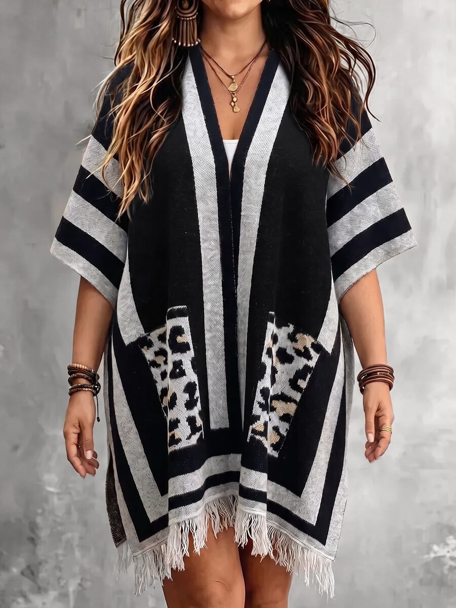 Linhara CURVE Plus Size Women's Colorblock Casual Everyday Cardigan - Multicolor - View 1