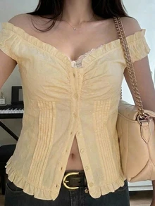 Livesso Pale Yellow Round Neck Sleeveless Solid Color Slim Fit Elastic All-Match Casual Cute Romantic Versatile Women's Tank Top Brunch Summer Everyday Date - Yellow - View 7