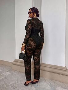Firerie Plus Size Sexy Street Style Lace Jumpsuit For Music Festival And Vacation - Black - View 2