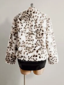 SHEIN ICON Plus Size Women's Leopard Print Casual Versatile Faux Fur Coat - Black and White - View 10