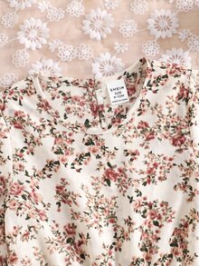 SHEIN Baby Girl Ditsy Floral Round Neck Ruffle Cuff Cute Dress - Pink - View 4