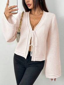 Elenzga Women's Solid Color Casual Elegant Romantic Daily Date Cardigan Brunch Soft Pink Fall - Pink - View 1