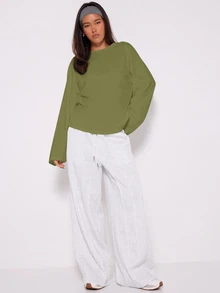 MUSERA 寬鬆長袖上衣 休閒膠囊衣櫥 日常穿搭 大廓形 T-shirt 度假旅行 春夏款 - 橄欖綠 - 查看 4