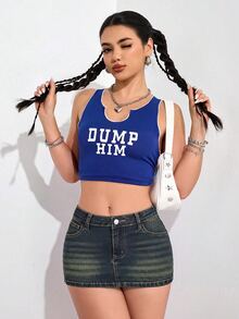 SHEIN PETITE 女款時尚性感牛仔裙 - 深色水洗藍 - 查看 3
