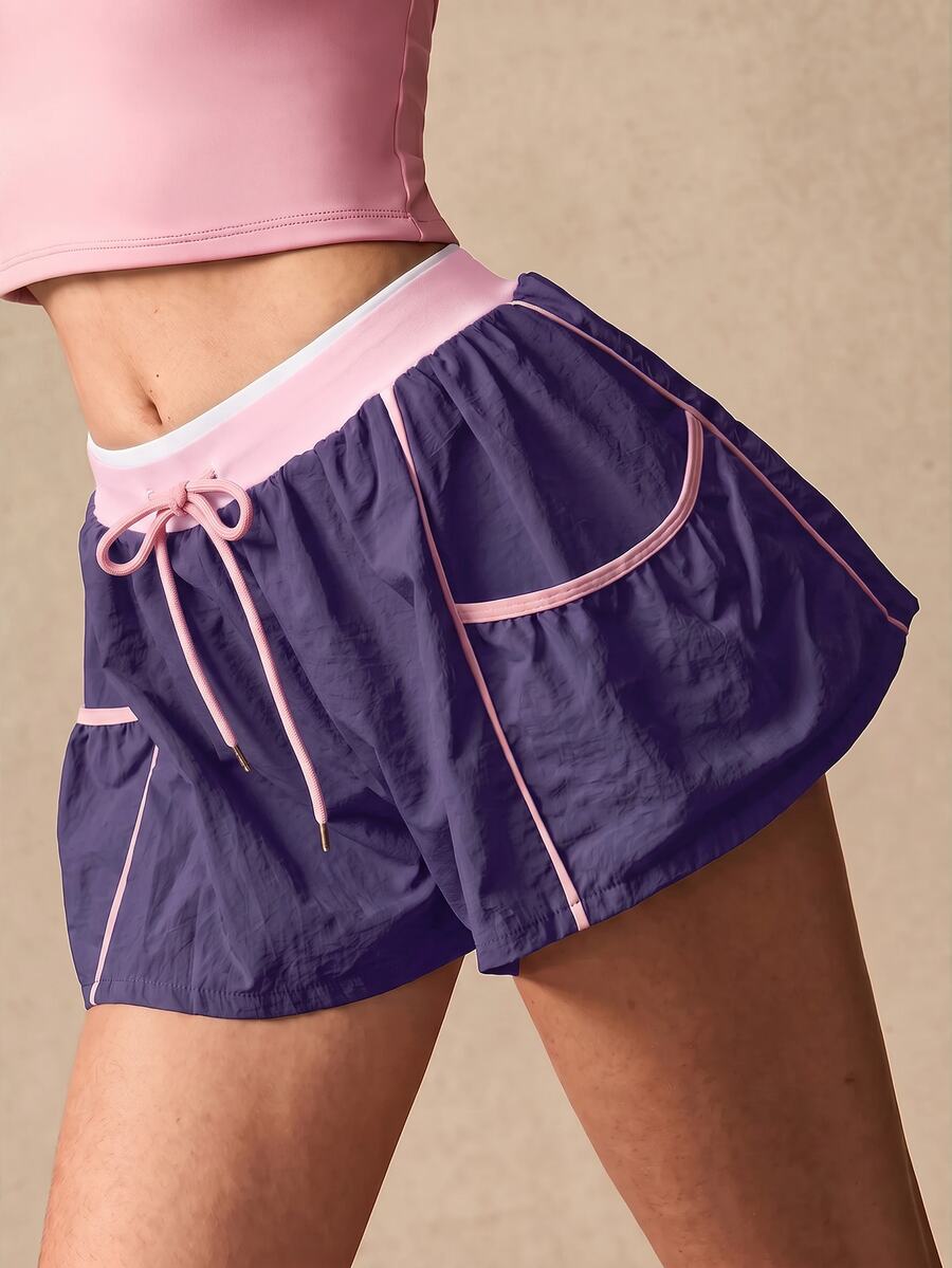 VARSIVA Women's Colorblock Drawstring Waist Loose Fit Athletic Shorts - Purple - View 1