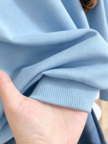 SHEIN 青少年女孩拉鍊迷你休閒日常黑色運動衫，萬聖節秋季風格秋季穿搭 - 淺藍色 - 查看 4