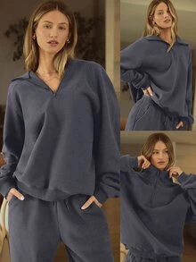 GLOWMODE Heavyweight Fleece Oversized Sweatshirt Jacket Thick Thermal Warm Winter - Iron Gray - View 7