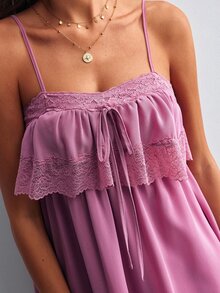Willow Rêve Women's Lace Patchwork Pleated Casual Summer Spaghetti Strap Dress - Dusty Pink - View 4