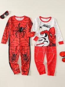 SHEIN Kids 4pcs Young Boy Red Pattern Casual Minimalist Snug Fit Comfortable Thick Long Sleeve Crew Neck Pants Loungewear Suitable For Autumn/Winter - Red - View 2