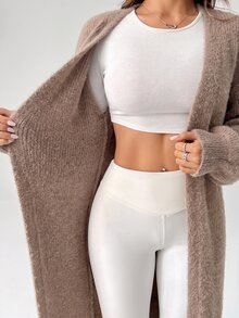 SHEIN PETITE 女款秋冬外出保暖針織開襟衫 - 摩卡棕 - 查看 4