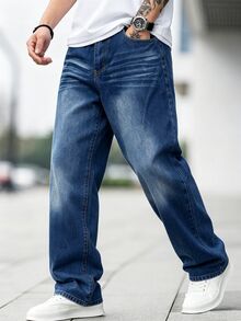 EGENSIO Men's American Luxury Style Casual Washed Blue Denim Jeans - Blue - View 3