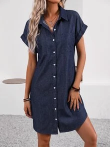 Breezaya Women's Urban Pocket Button Denim Dress - Blue - View 7
