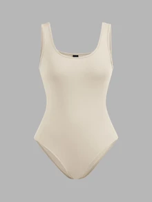 SHEIN EZwear 大尺碼女款純色休閒日常連身衣 - 酒紅色 - 查看 4