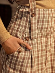 Écloséra Overall Model Celana Lebar Khaki Vintage Kotak-kotak Gaya Prancis - Coklat - View 3
