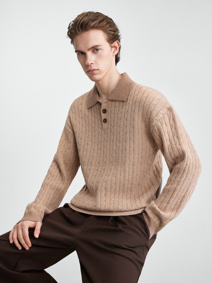 RONVEXI Men's Colorblock Casual Versatile Daily Wear Long Sleeve Sweater - Khaki - View 1