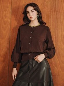 Anewsta Autumn 2 In 1 Knit Cardigan Top - Coffee Brown - View 4