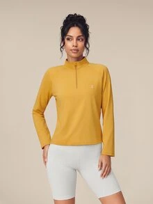 OutZeal Women Sports Tee Hiking Workout Gym Brush Lined Front Half Zip Long Sleeve Sweatshirt Winter Fall - Light Yellow - View 3