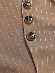 Sweetra Áo blazer nữ thanh lịch cài cúc, chiết eo, họa tiết kẻ sọc - Màu Khaki - Xem 5