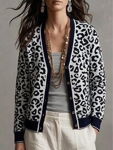 SHEIN Women's Leopard Print Casual Versatile Daily Wear Cardigan - Multicolor - View 3