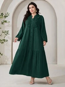 Al Najma 大尺碼女款V領休閒派對阿拉伯風洋裝 - 墨綠色 - 查看 3