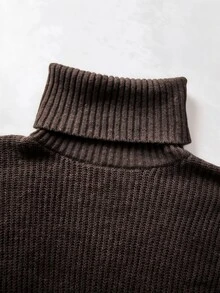 SHEIN 高領針織披肩斗篷，無袖寬鬆奢華針織上衣 - 咖啡棕 - 查看 5