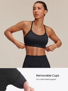 GLOWMODE Seamless Cross The Line Sports Bra With Double Cross-Back Design & Removable Cups Low Impact Yoga Pilates Studio Active Wear - Black - View 2