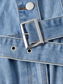 LUMIGAL Dam-denimjumpsuit med knäppning fram, fickor och vida ben, hot girl-stil - Blå - Visa 5