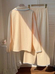 Comfortcana Women's Colorblock Long Sleeve Top And Pants Casual Daily 2 Pieces Set - Yellow - View 2