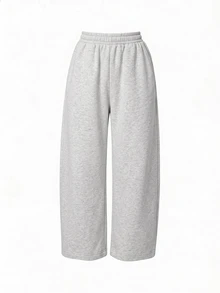 SuriyaCove Women's Loose Wide Leg Solid Color Elastic Waist Casual Sweatpants - Light Grey - View 4