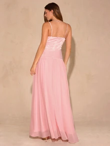 Enchnt Premium Winter Romantic Women's Elegant Pink Applique Decorated Ruffle Hem Party Prom Dress,Thanksgiving,Luxury Wedding Evening Dress,Christmas - Baby Pink - View 6