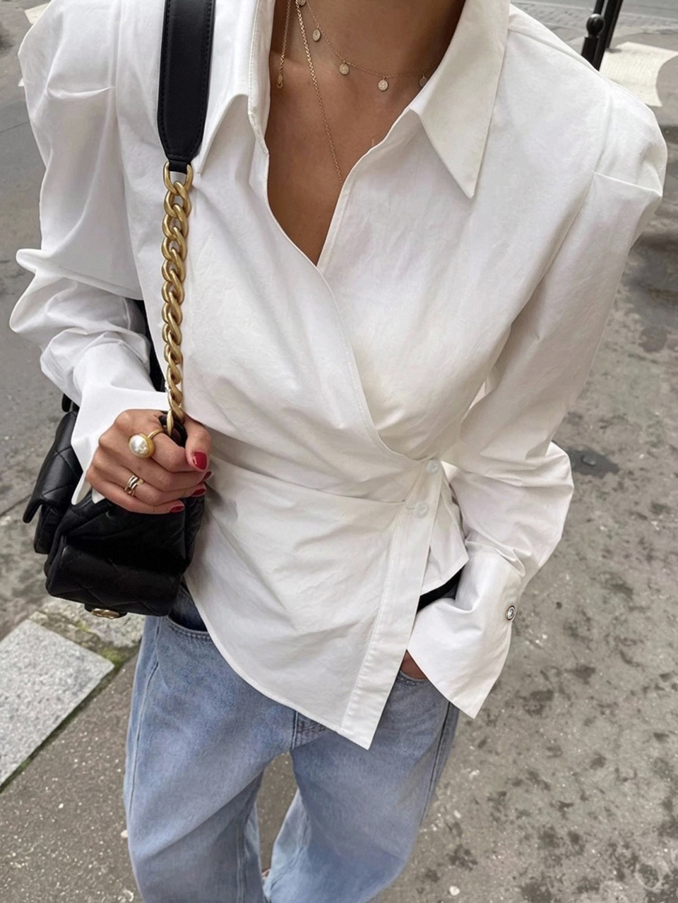 Women's Solid Color Long Sleeve Asymmetrical Hem Casual Shirt