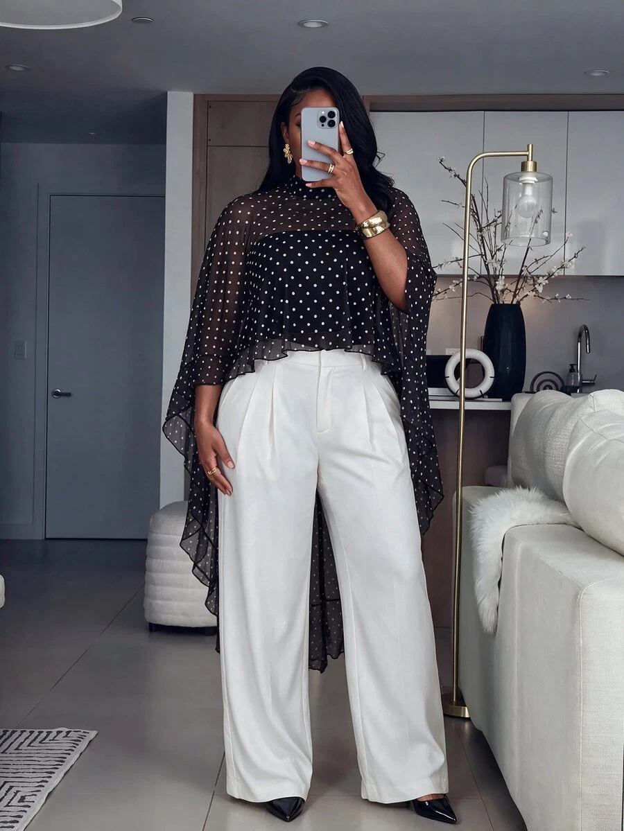 Firerie 2PCS Plus Size Co-Ords - Black and White - View 1