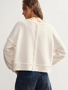 Bohemela Sweatshirt Rajut Lengan Panjang Warna Polos Kasual untuk Wanita - Putih - View 4