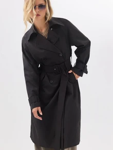 KÆRIA Hus Belted Double Breasted Midi Trench Coat - Black - View 1
