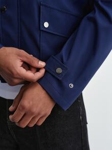 TOKVUE Men's Short Patchwork Navy Blue Jacket, Autumn - Navy Blue - View 6