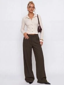 Avantive Women's Striped Pocket Straight Leg Casual Commute Suit Pants - Rust Brown - View 5