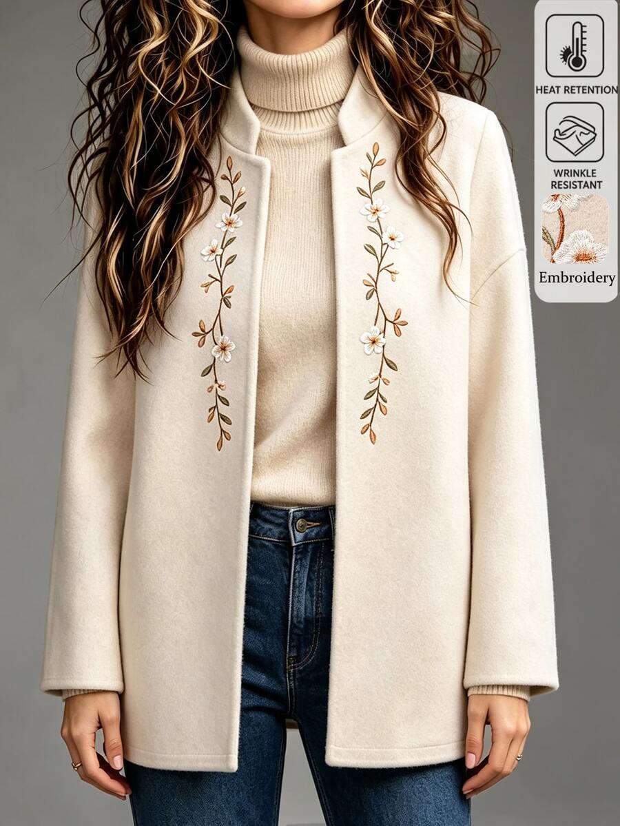 Holdful Holdful Mantel Panjang Longgar Elegan Bordir untuk Wanita Musim Gugur/Dingin - Aprikot - View 1